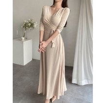 라핏 스프링 랩 스타일 롱원피스 (베이지 핑크 카키 블랙)
