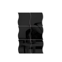 벽면 거울 시공 붙이는 시트지 팔각 육각 벽걸이 아크릴 부착 전신6pcs 3d 벽 스티커 파도 물결 모양 벽 자체 접착 홈 욕실 거실, 6개 16.5x19 cm, 검은 색