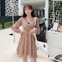 코디코치 여성 플루어 브이넥 플라워 쉬폰 미니 원피스