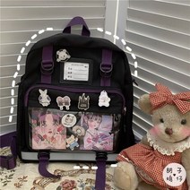 여성백팩 일본어 두 번째 요소 배낭 십대 소녀 학교 가방 나일론 여성 어깨 투명 포켓 Itabag Mochila