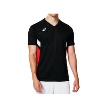 아식스 남성 배구복 반팔 게임셔츠 상의 배구 남녀공용 2053A048, 블랙