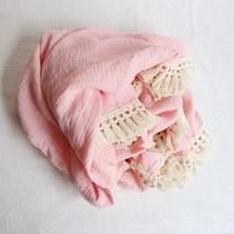 아기 범퍼 침대 가드 유아용 안전 매트 모슬린 면 담요 프린지 신생아 술 담요 날실, 분홍색, 80x65cm