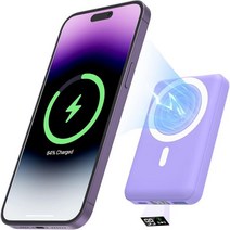podoru 무선 휴대용 충전기 Type-C 케이블이 포함된 10000mAh 자기식 전원, Purple