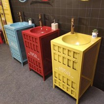 유니크 연철 빈티지 세면대 카페 매장 욕실 인테리어 미니세면대, 레드 + 거울