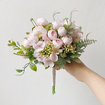 라넌 수국 조화 부케 셀프 웨딩 브라이덜샤워 촬영 소품, 핑크