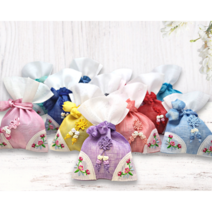 한국민예사 모시 금실 꽃자수 복주머니 소 고급 미니 파우치 한국 전통 선물 주머니, 04 하늘색