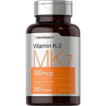 Horbaach 비타민 K2 MK7 100mcg 250 소프트젤 GMO 프리 글루텐 프리 보충제