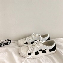 패브릭슬립온 체크 즈크화 여성 흑백 바둑판 칸 스니커즈 트렌드 캐쥬얼 학원 무드 스트리트 심플 CHIC 2467818626