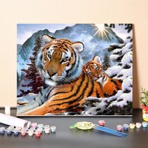호랑이 유화 명화 그리기세트 DIY 디지털 동물 손으로 채워진 그림 풍경 장식, 50x65, 1099 호랑이 엄마와 아이
