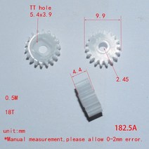 1+2 랙기어 182 5a 0 5m tt 구멍 피니언 플라스틱 액세서리 기술, 18개의 이빨, 2.45mm