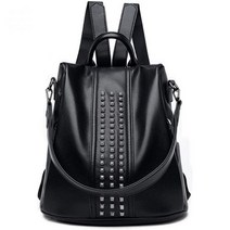 포멀 핸드백 SDFGH 대용량 복고풍 여성 가죽 백팩 배그팩 스쿨백 십대 여행가방용 Color Black