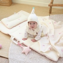 화모베이비 거즈자수 낮잠이불세트 부드러운 아기이불세트, 핑크토끼