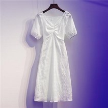 하와이원피스 베트남 원피스 다낭 발리 동남아여행룩 해외여행 여름옷 휴양지 룩 여성용 퍼프 슬리브 미디 폴드 v 넥 하이 웨이스트 달콤한 레트로 공주 드레스 로맨틱 소녀 여름 의상