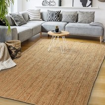정품 Signature Loom 수제 팜하우스 주트 액센트 러그 (91.4cm(3피트) 원형) - 부드럽고 편안한 황마 부분 평화와 휴식을 선사하는 천연 거실용, 3X5