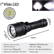수중랜턴 전문 10W UV 라이트 수중 100m 충전식 5 x LED XPE 5xT6 스쿠버 다이빙 손전등 365-395nm 토치 랜턴, [04] 5xXPE PURPLE UV LED, [01] No Battery