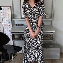 립스 브이넥 반팔 여성 빅사이즈 여름 데일리 임부 롱 원피스 키큰여자
