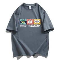 여름 순면 티셔츠 날염 남자 반팔 라운드 패션 루즈 핏 티 셔츠