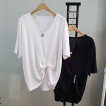 상상그이상 여성용 2장 (화이트+블랙) 찰랑 레이온 무지 브이넥 반팔 티셔츠