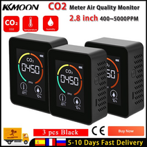 실내 공기질 측정기 농도 휴대용 산소 습도 공기 이산화탄소 미세먼지 CO2 미터 CO2 센서 품질 모니터 감지기 CO2 감지기 온실 온도 모니터 алкотестер 270, 협력사, 3pcs 블랙