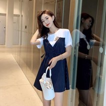[바쿠]여성 빅사이즈 냥냥이 빼꼼 레이어드 티셔츠 미니원피스[9543mj0128hy]