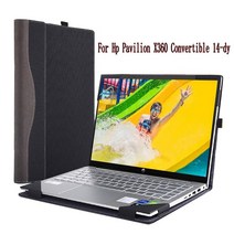 Hp Pavilion X360 용 노트북 케이스 컨버터블 14 dy 커버 PU 가죽 보호 슬리브 분할 가능 펜 홀더 보호 기능|Laptop Bags & Cases|, 1개, Pavilion X360 14-dy, Black
