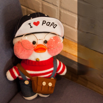 PKTOYS DIY 행운 만화 귀여운샐리 말하는 빵빵덕오리 인형 옷 애착인형 크리스마스 명절 선물, 카우보이 모자 빨간색과 흰색 줄무늬 카우보이 벨트 바지, 핑크 오리 30cm [기능 없음]