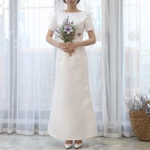 심플 입술넥 백아일렛 반팔 셀프웨딩 롱원피스 드레스 S부터 2XL까지 빅사이즈
