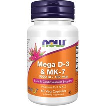 나우푸드 Mega D-3 & MK-7 보충제 5 000 IU/180mcg 60베지캡슐, 1개, 상세설명참조
