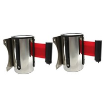 GHSHOP 2Pcs Stanchion 대기열 장벽 벽 마운트 군중 제어 개폐식 리본 5m, 레드, 스테인레스 스틸