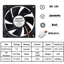 공업용환풍기 엔진 배풍기 대형 브로워 송풍기 컴퓨터 PC CPU 쿨러 마스터 냉각 팬 DC 브러시리스 8cm 80mm 80x80x25mm 5V 12V 24V 48V, 12V Ball 3PIN-2510, 6.12V Ball 2510-3PIN