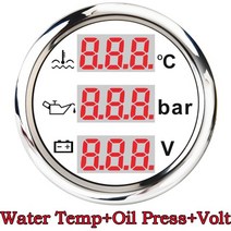 방수 다기능 게이지 52mm 3 IN 1 타코미터 오일 압력 연료 레벨 전압 미터 센서 빨간색 LED 12V/24V, [08] White Silver
