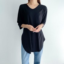 브이넥 루즈핏 여성 기모 롱티셔츠 5color