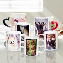 주문제작 반려동물 우정 커플 돌잔치 답례품 소량제작 포토머그컵, 11온스, 하트형, 1개