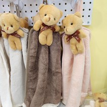 곰돌이 행주 걸이형 손수건 핸드타올 인형 캐릭터 물기제거 닦이 고리 타월, 화이트