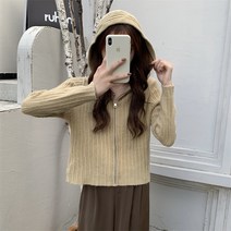 양털후드집업 스웨터 여성 디자인감각 보이핏 볼륨 부드럽고 찰기가 있다 가디건 코트 가을겨울 지퍼후드 학원 2645484048