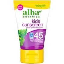 alba botanica 키즈 선스크린 스프레이 spf 50 열대 과일 6온스, 선스크린 로션