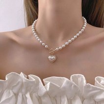 하트 펜던트 토글바 진주 초커 레이어드 목걸이