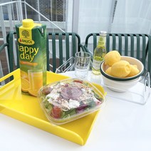 국산 아크릴 트레이 쟁반 투명 레트로 칼라 카페 감성 트레이, 옐로우