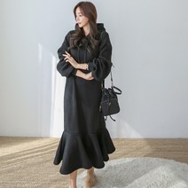 하이데일리 포튼 프릴 기모 후드 롱원피스