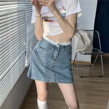 여성 데님 빈티지 캐쥬얼 A라인 미니 스커트 청 데일리 스커트