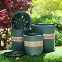 대형 플라스틱화분 인테리어 슬릿화분 모스그린 원형 받침대포함, 그린