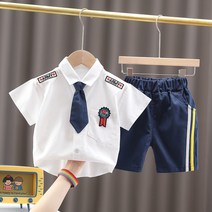Flath 소년 여름 반팔 정장 2021 새로운 어린이 비행기 유니폼 셔츠 넥타이 투피스 세트 아기 투피스 세트