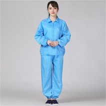 Ogfaour 여름작업복상의 제전분체복 화이트지퍼 쇼트 워크 가을 방진복 무진복 제전복 정전기 방지, 블루 세트_XXL
