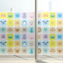 자외선차단필름 사생활보호필름 창문시트지 유리창 암막 칼라안개시트_주주친구들 패턴 01_A01_W90xH90cm