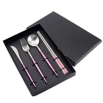 닥터월드 루아르커트러리4p세트 숟가락(1p)+포크(1p)+젓가락(1p)+나이프(1p)+선물박스, 핑크실버, 1