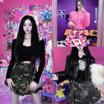 플리츠 스커트 여성 밀리터리 카모 A라인 미니스커트 벨트 세트 (3col)