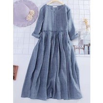 여성 2022 새로운 여름 일본 스타일 코튼 린넨 긴 소매 o-넥 졸라 원피스 238