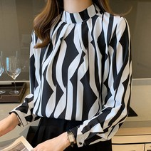 노이디제이 반하이넥 뒷 단추 긴소매 패턴 블라우스 DJ1027