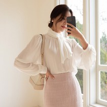 BLN354 볼륨 소매 타이 블라우스