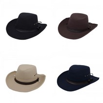 GVP 코튼 가죽 띠 카우보이 챙 모자 중절모 남자중절모 휴양지모자